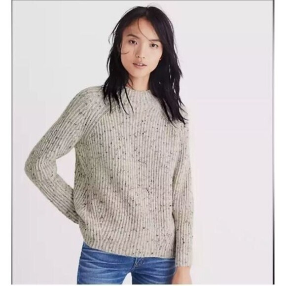 Madewell Donegal Northfield Mockneck Wool Beige Oversized Knit Sweater Womens XS - Picture 1 of 9